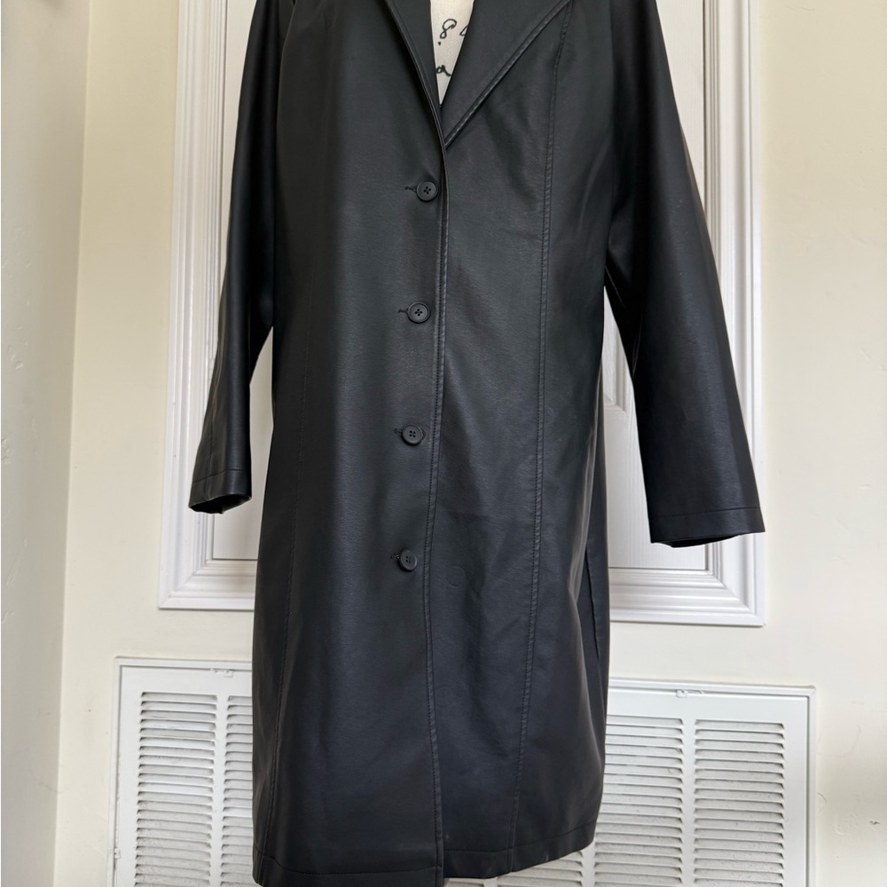 Wild Fable Faux Leather Black Trench Coat Streamlined Design